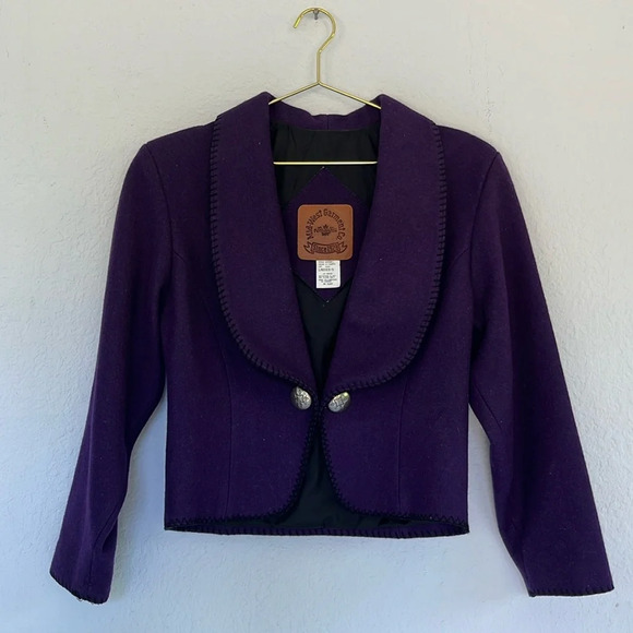 Vintage 80s Western Style Purple Wool Stitched Blazer S - Picture 5 of 12